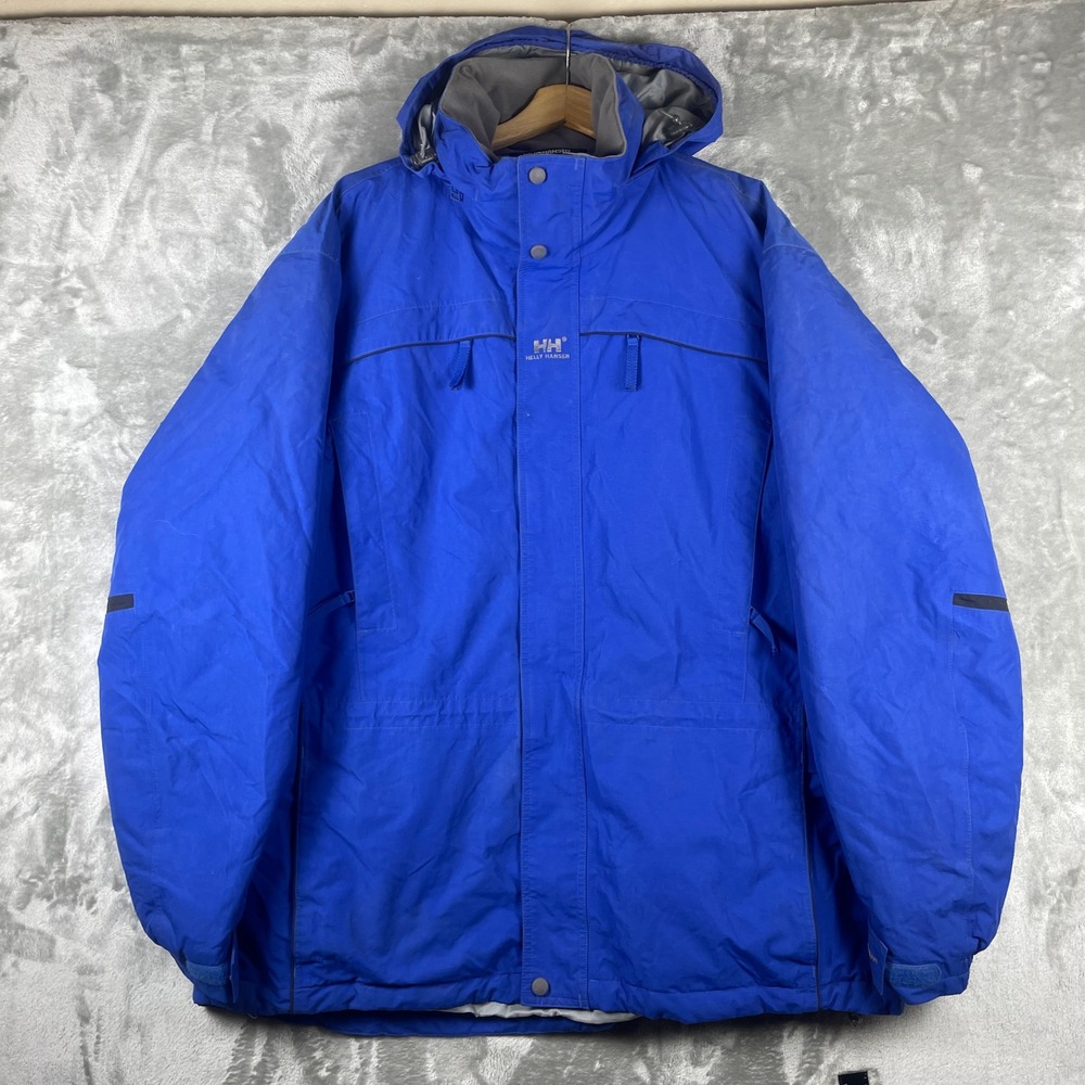 Helly Hansen Jacket Mens XXL Blue Helly Tech Hooded Ski Winter Coat Snowboard